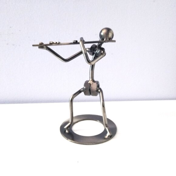 Flute Player Figurine - Metallic, Nuts & Bolts Design - Picture 1 of 8